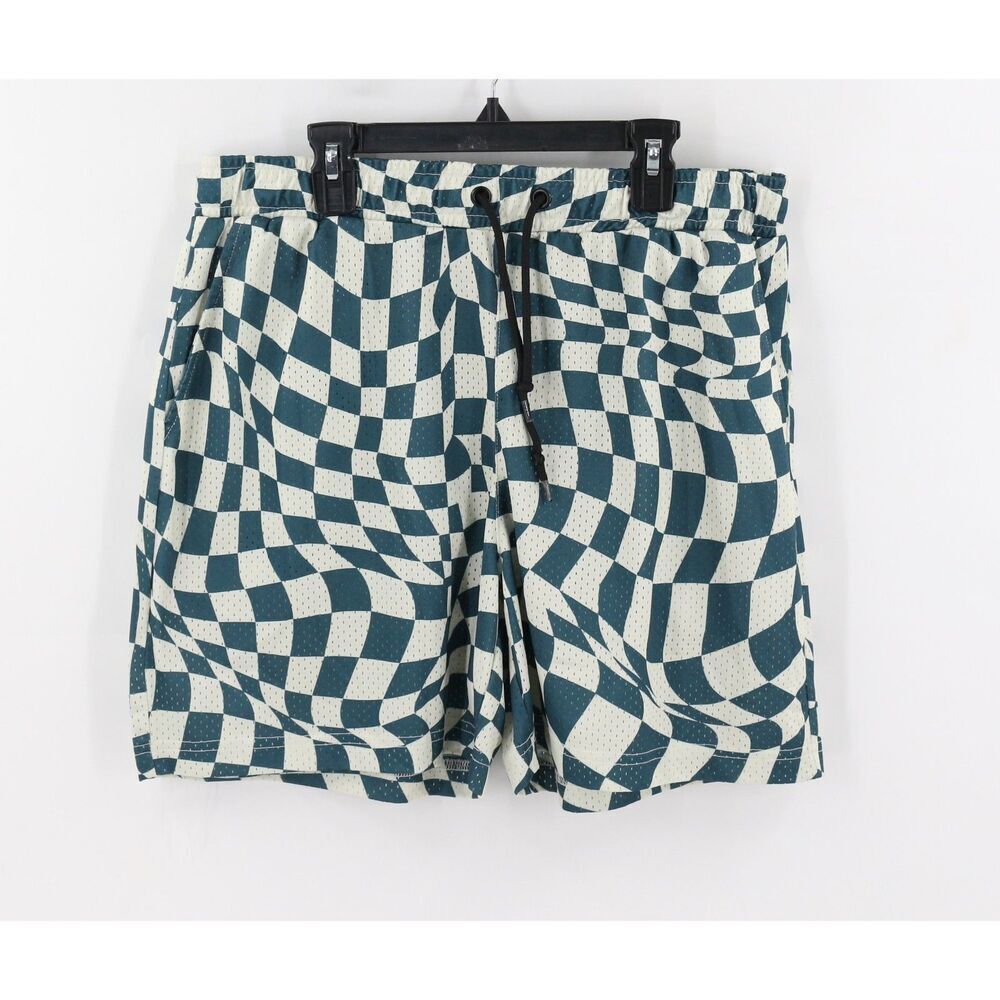 Negative Space Mens Warped Checkerboard Mesh Athletic Shorts Size Large